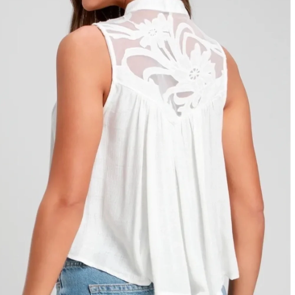Free People White Lace and Mesh Blouse, S